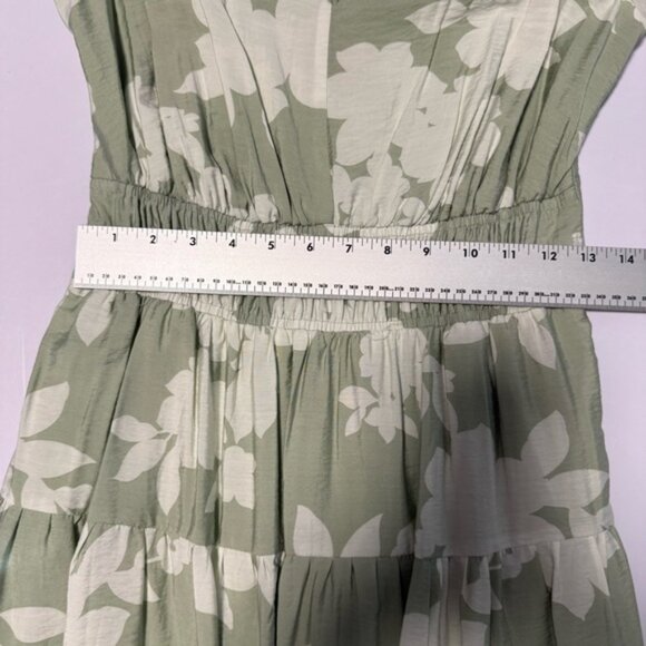 Rachel Zoe Green  White Floral Tiered Shirred Maxi Dress M Ruffle Sleeve V-neck - Picture 8 of 13